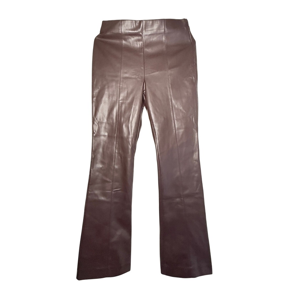 Ann Taylor NWT Chocolate Brown Faux Leather High Waist Flare Pants 4